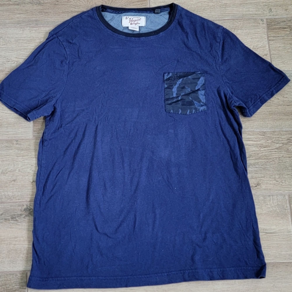 Original Penguin Navy Blue Short Sleeve TShirt Satin Chest Pocket Mens Large